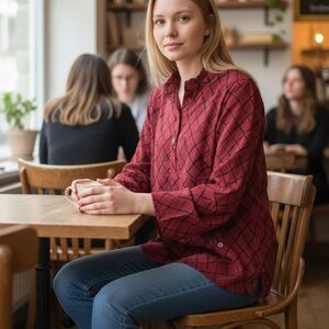 Habitat Deep Red/Maroon Grid Pattern Tunic